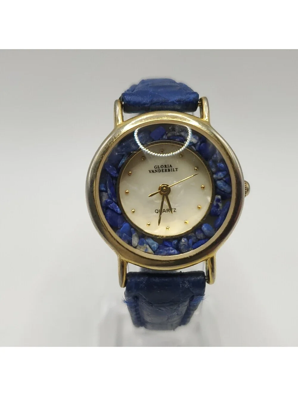 Gloria Vanderbilt Moveing Blue Stone Bezel Womens Watch 27mm New Battery
